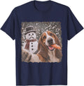 Basset Hound Christmas Selfie Stole the Snowman’s Nose T-Shirt - Navy Blue