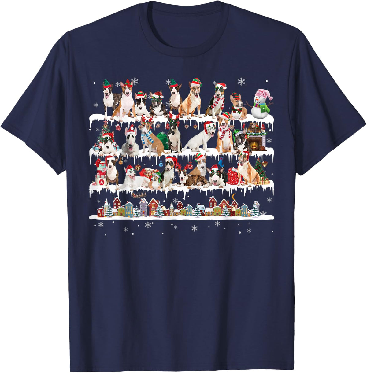 Bull Terrier Christmas Snow Layers Santa Dog Ugly Xmas T-Shirt for Men Women Kids - Navy Blue