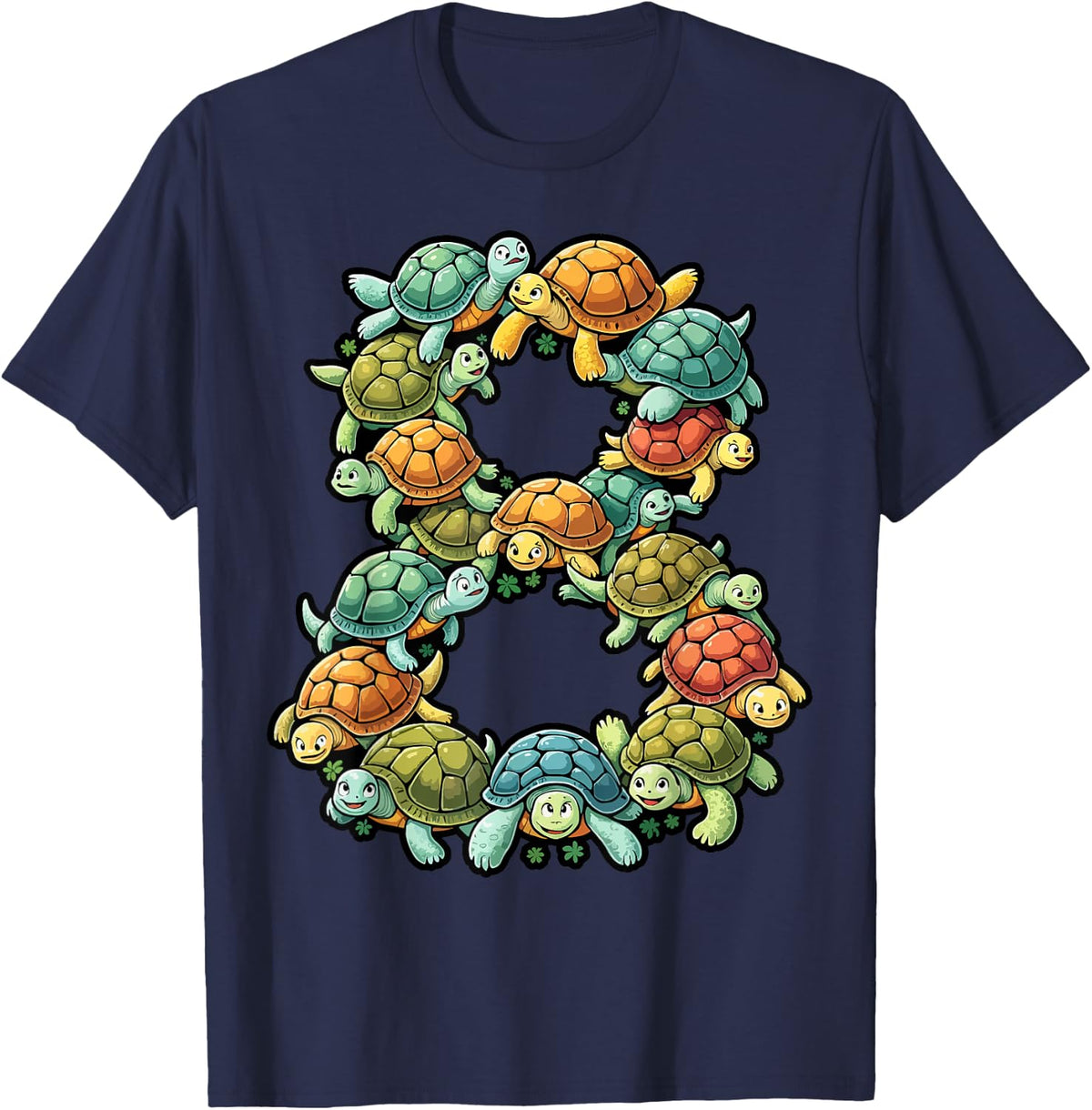 8th Birthday Sea Turtle Tortoise Theme Party 8 Year Old Tee T-Shirt - Navy Blue
