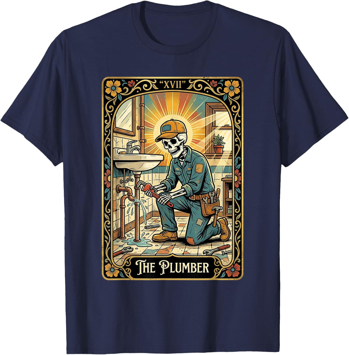 Plumber Plumbing Tarot Card Repairmen Pipefitters Expert T-Shirt - Navy Blue