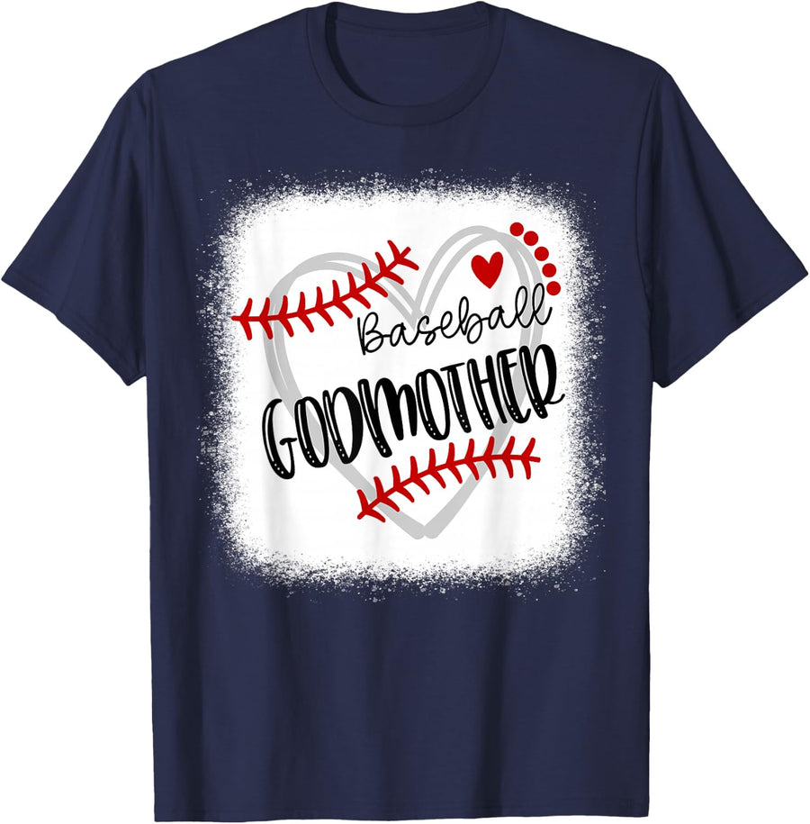 Personalized Baseball Heart Tee Cute Godmother Women T-Shirt - Navy Blue