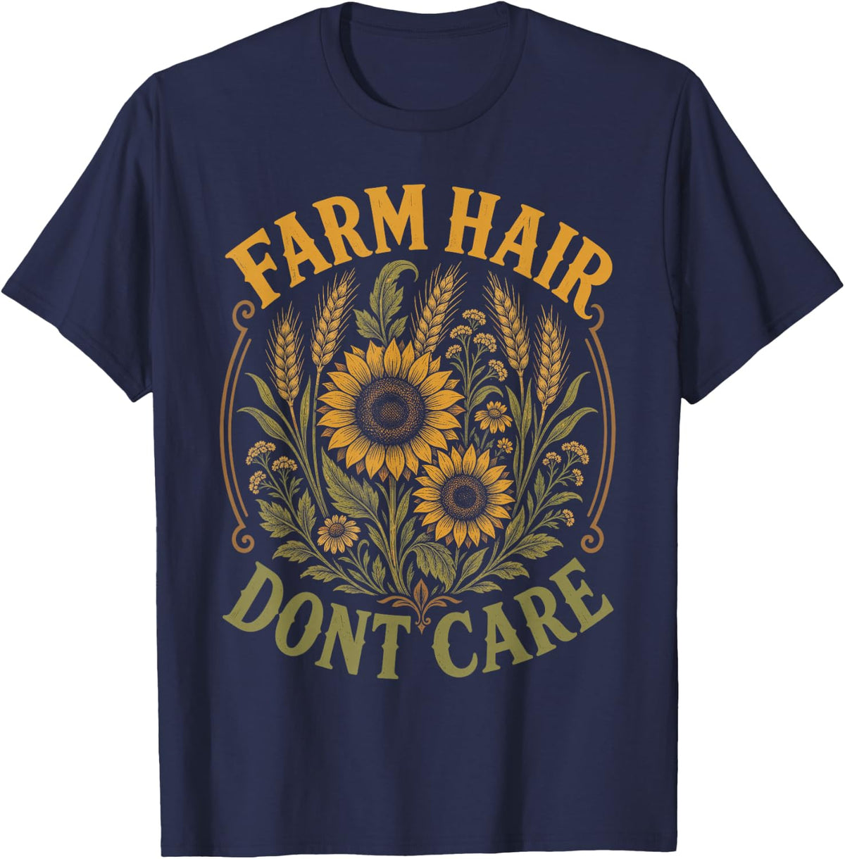 Farm Hair Dont Care Farming Sunflower Country Girl T-Shirt - Navy Blue