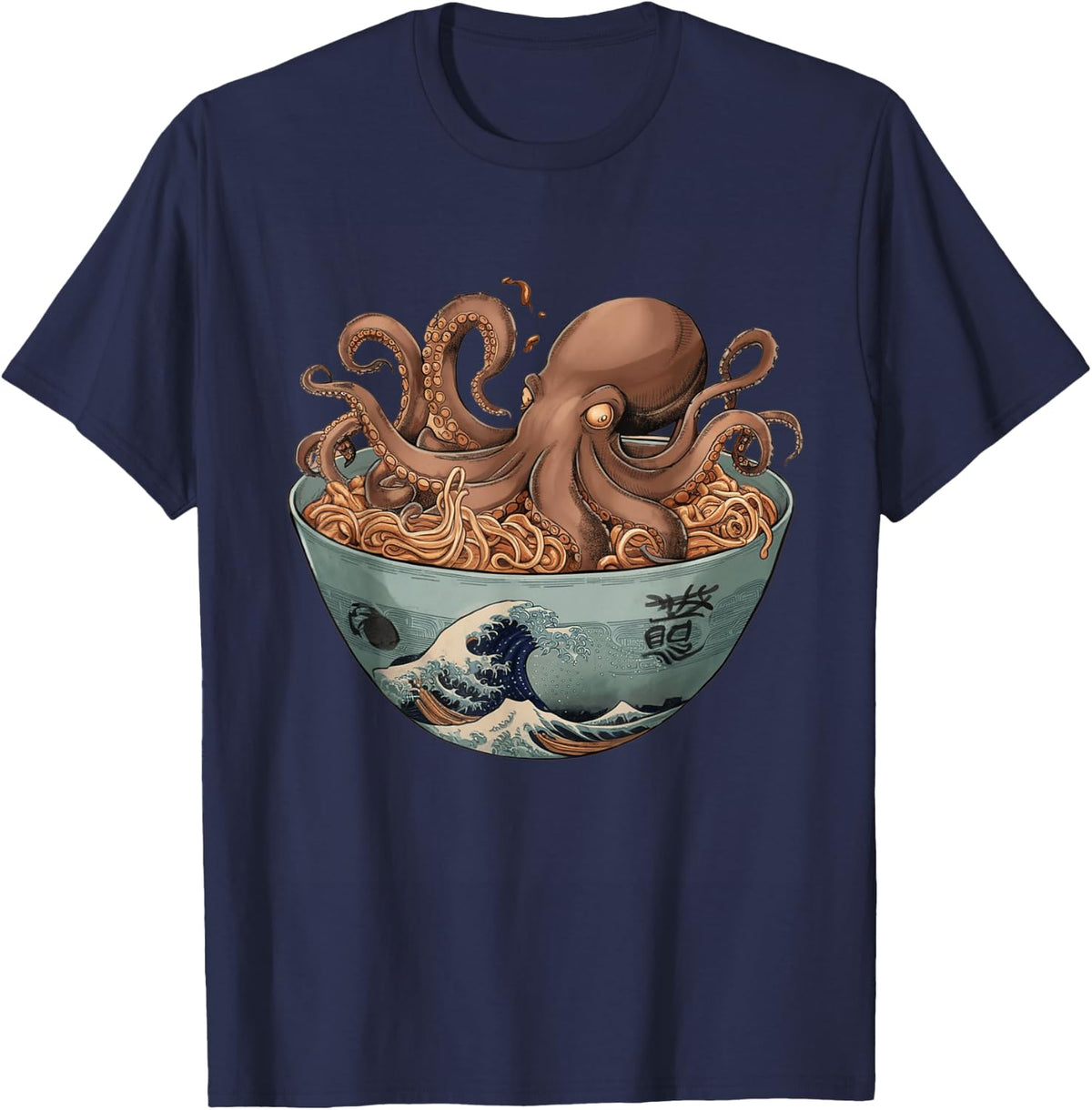 Octopus Artwork Co by MNI Unisex-Adults T-Shirt Black Short Sleeve Small Octopus Ramen Bowl Aesthetic Japanese Culture Tokyo