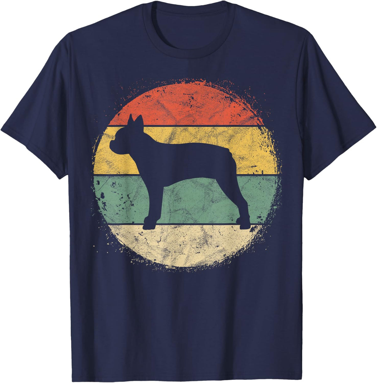 Circular Retro Boston Terrier Owner Gift Bostie Dad Mom T-Shirt - Navy Blue