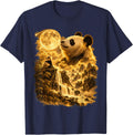Panda Bear Howling Asian Landscape Zen Art Men Y2K 90s T-Shirt - Navy Blue