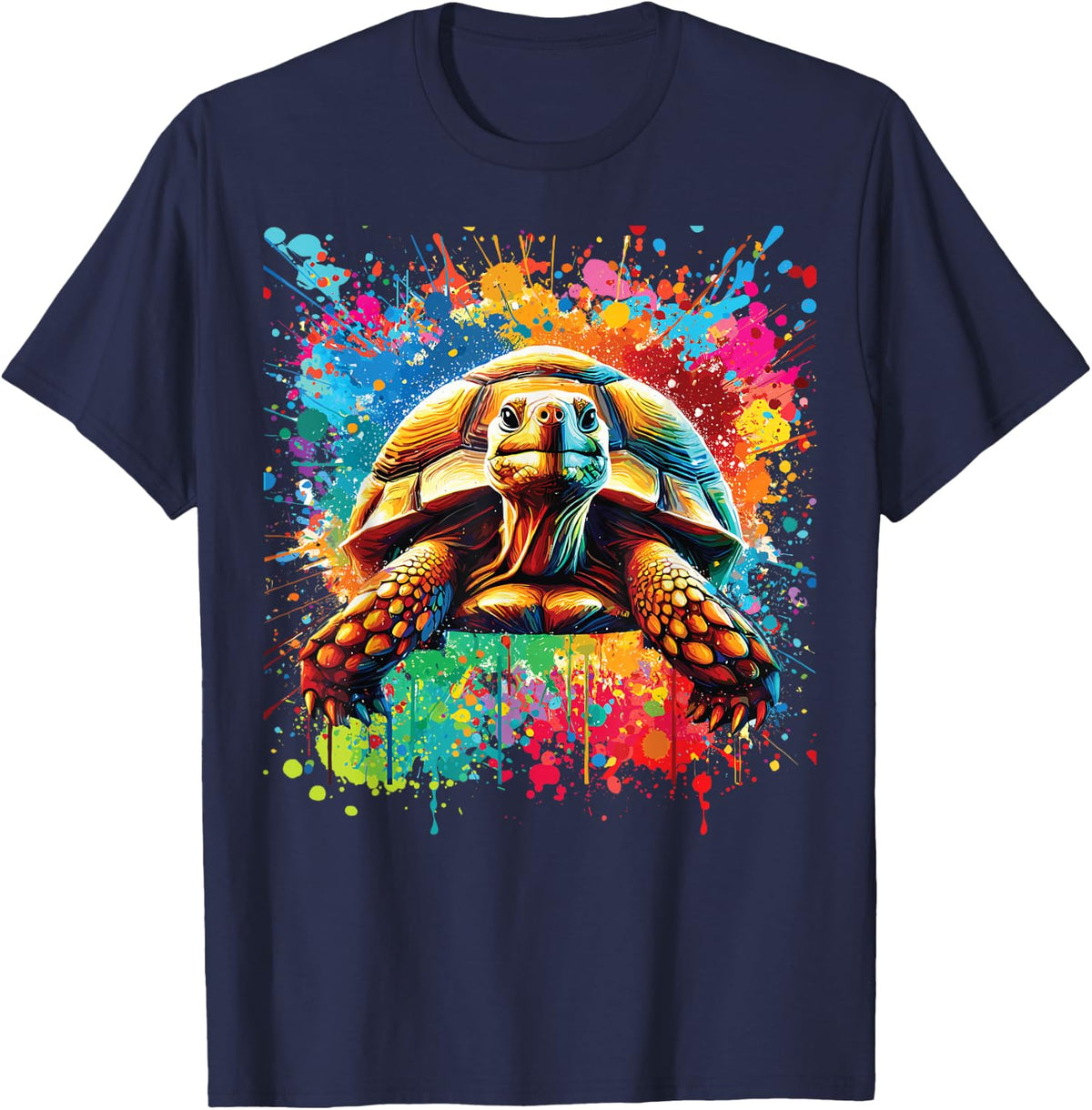 Tortoise Splatter Art, Tortoise Illustration, Tortoise T-Shirt - Navy Blue