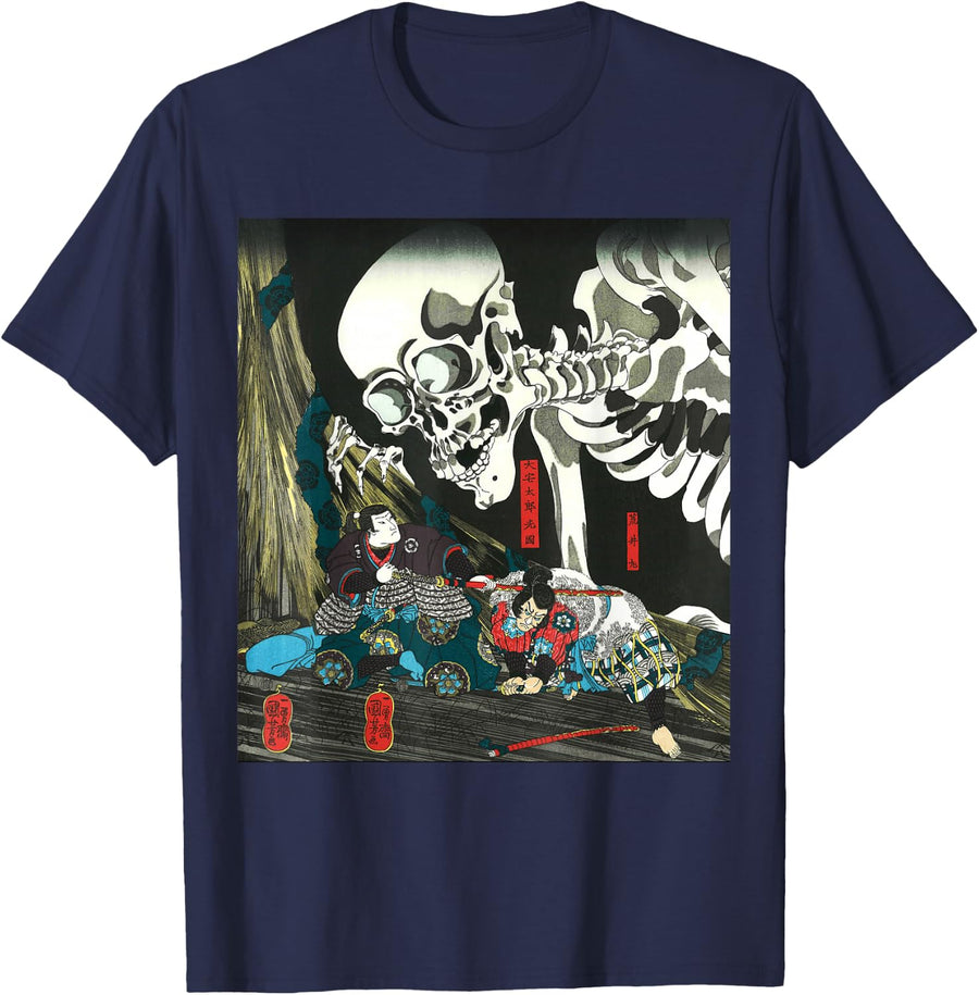 Skeleton Spectre Utagawa Kuniyoshi Japanese art Halloween T-Shirt - Navy Blue