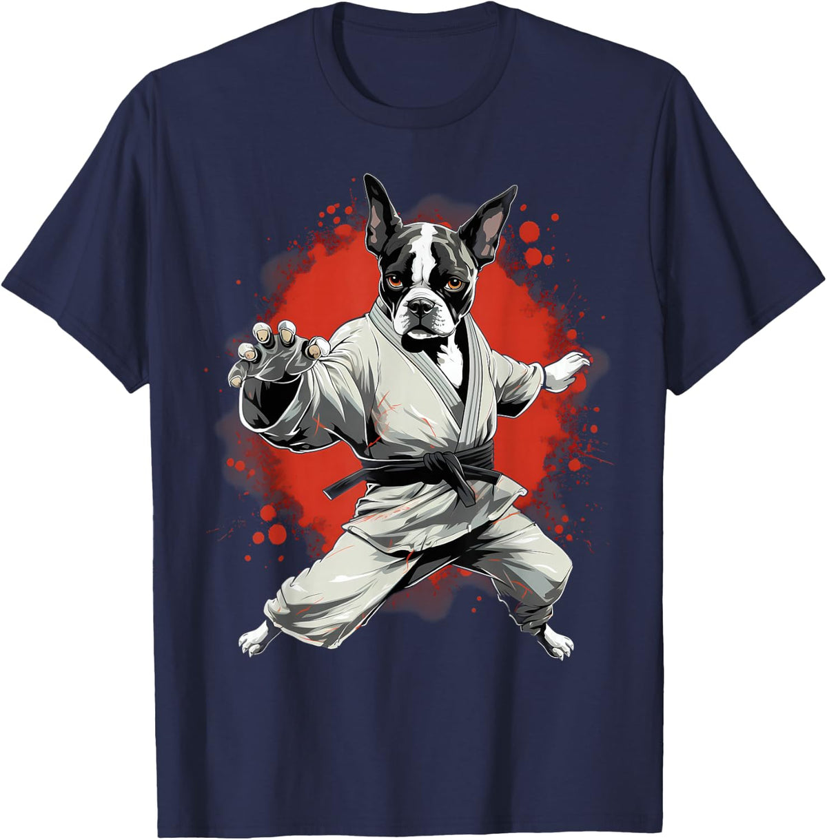 MMA Boston Terrier Dog Karate T-Shirt - Navy Blue