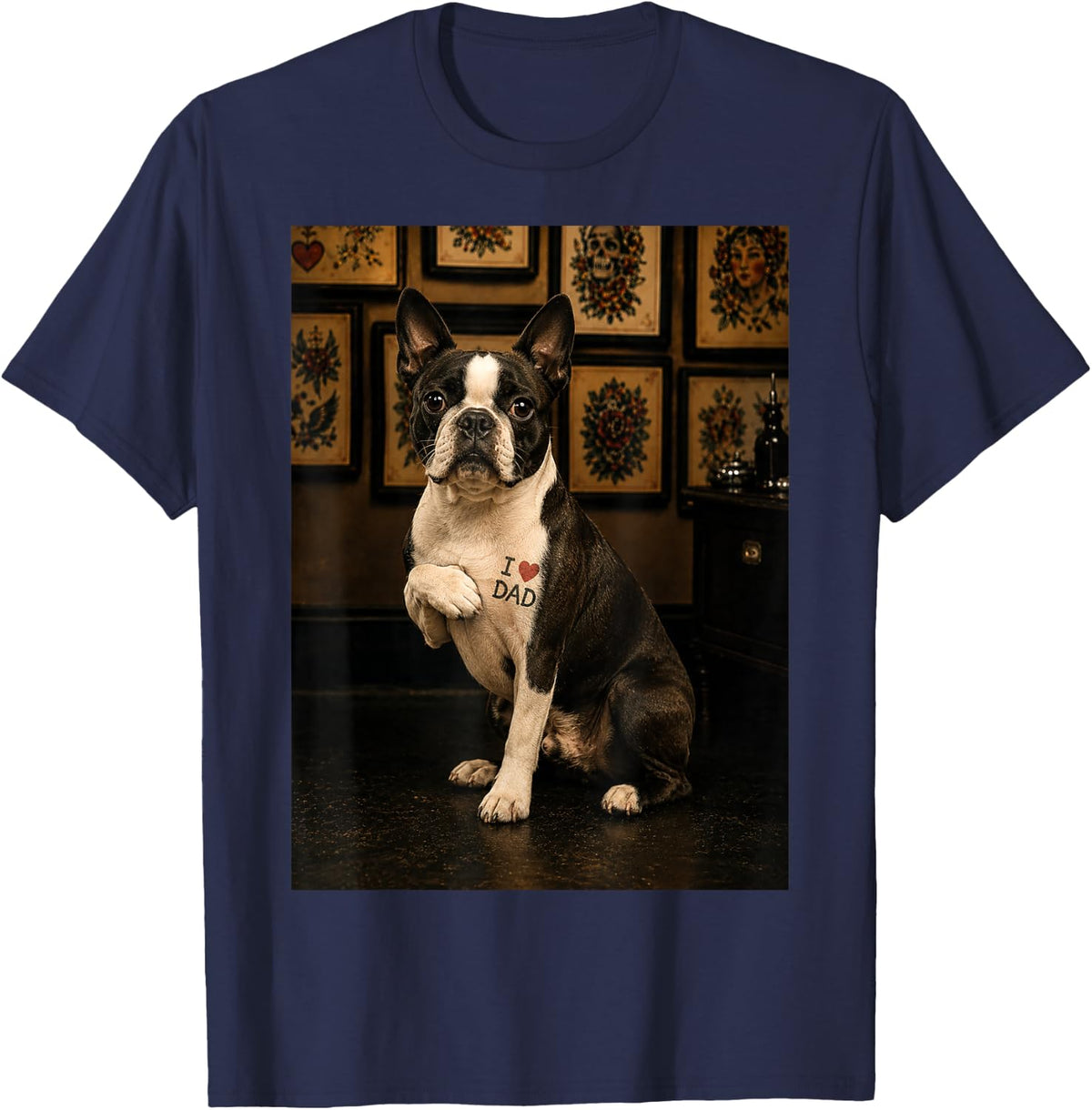 Boston Terrier Dog Dad T-Shirt - Navy Blue
