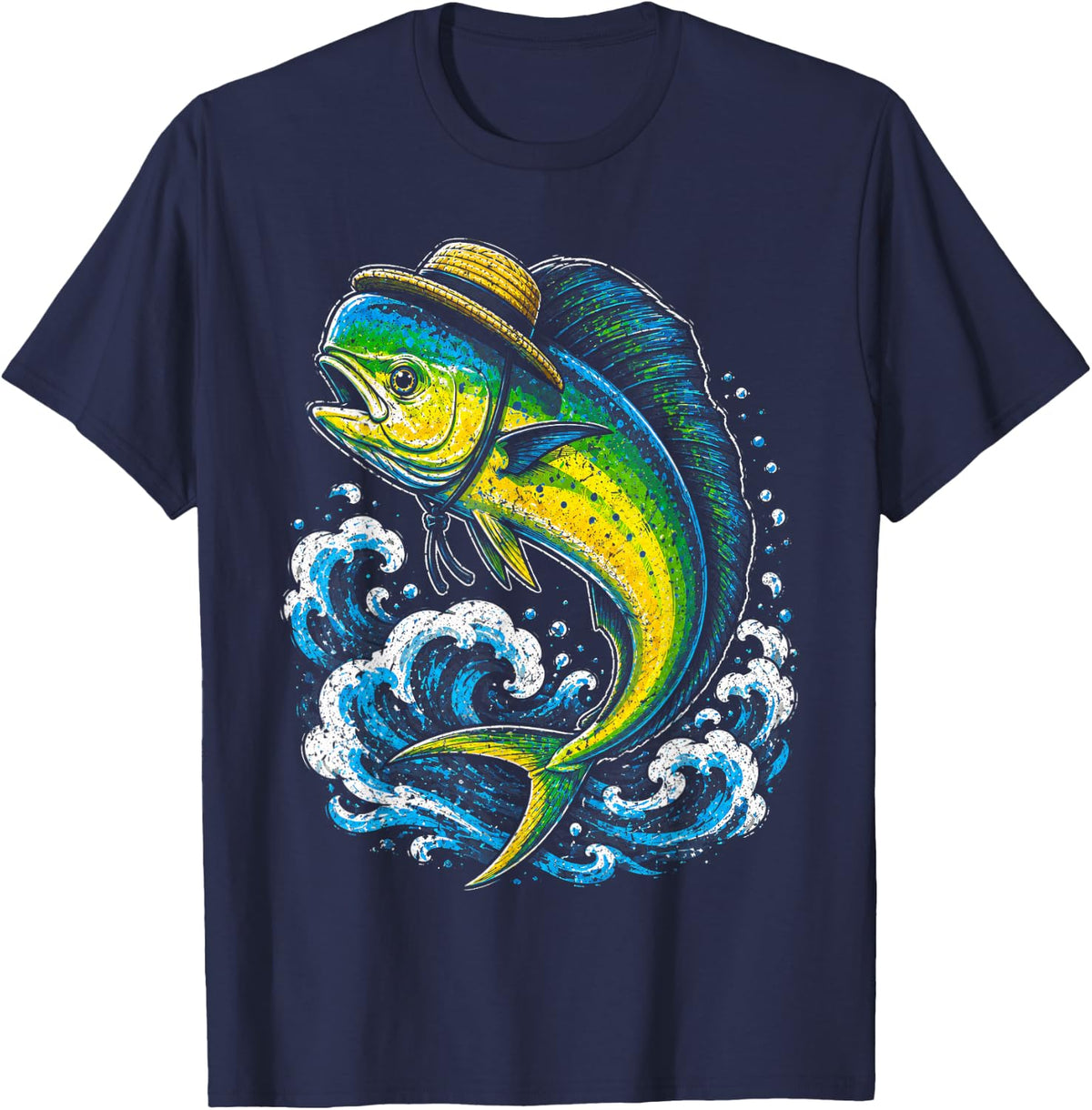 Mahi Mahi Fishing Hat Ocean Angler Art Fish T-Shirt - Navy Blue