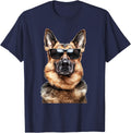 German Shepherd Dog Doggy wearing Sunglasses Funny Graphic T-Shirt - Navy Blue