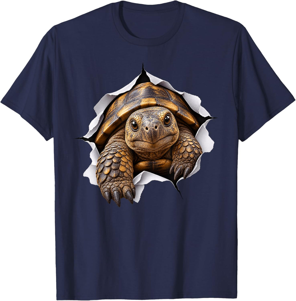 Funny Tortoise Peeking Cute Zoo Animal Lover T-Shirt - Navy Blue