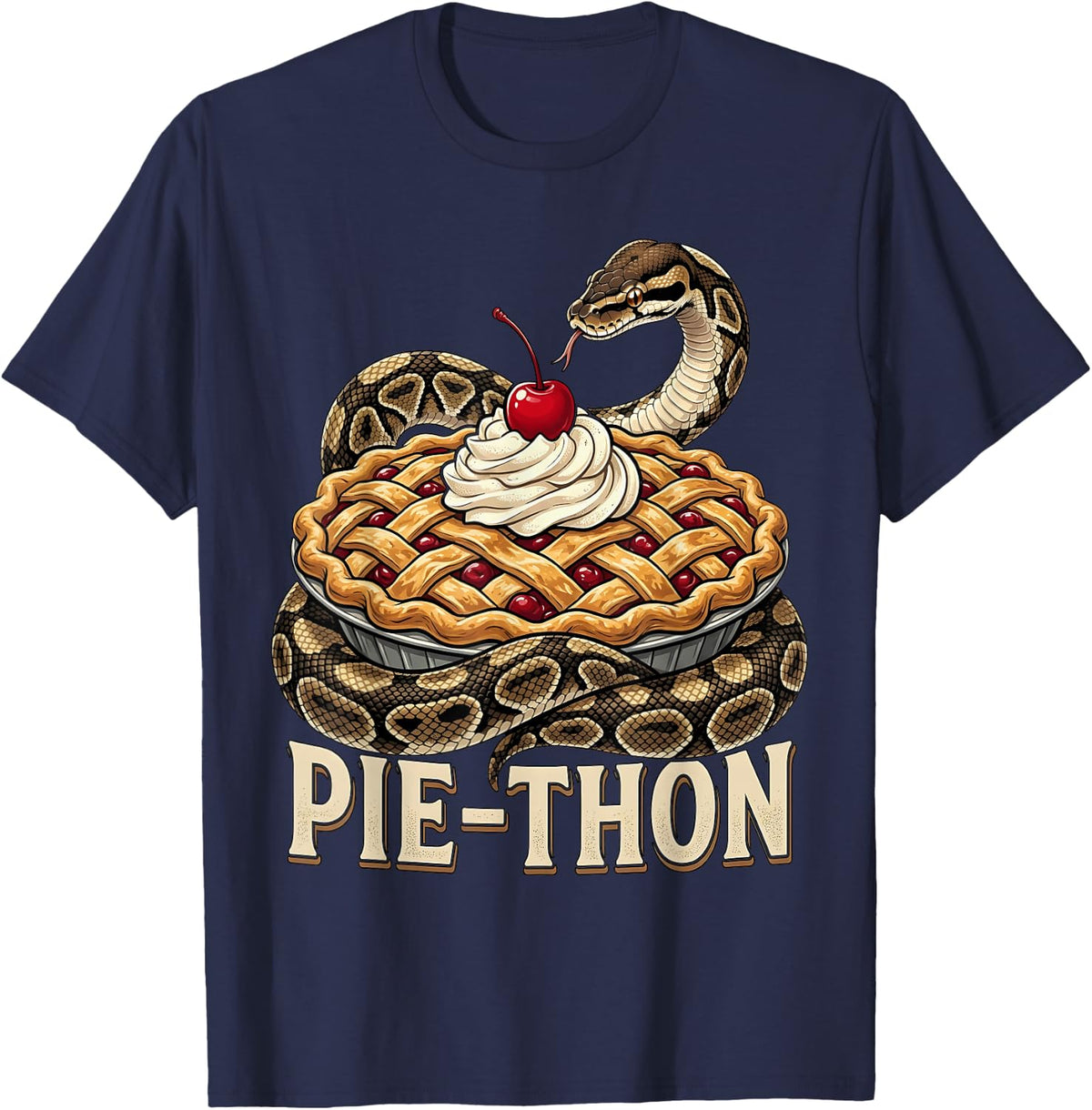 Funny Ball Python Pie Lover Vintage T-Shirt - Navy Blue