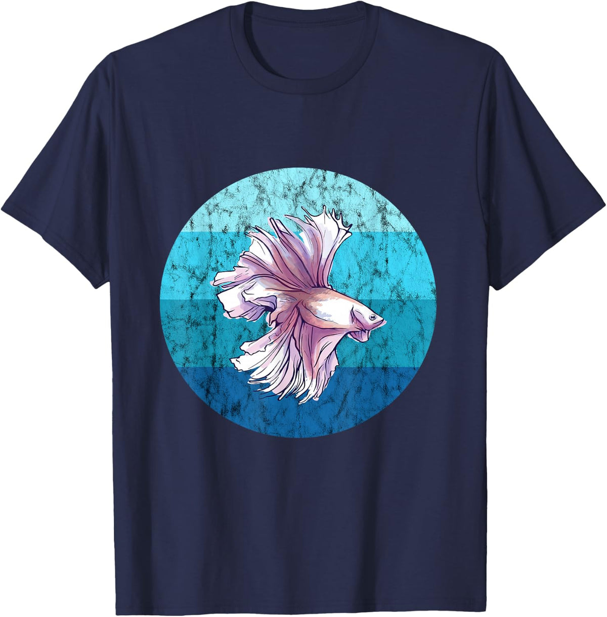 Betta Splendens Fish Retro Ocean Water Siamese Fighting Fish T-Shirt - Navy Blue