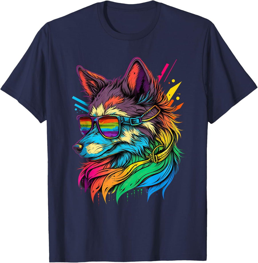 LGBT Gay Pride Wolf T-Shirt - Navy Blue