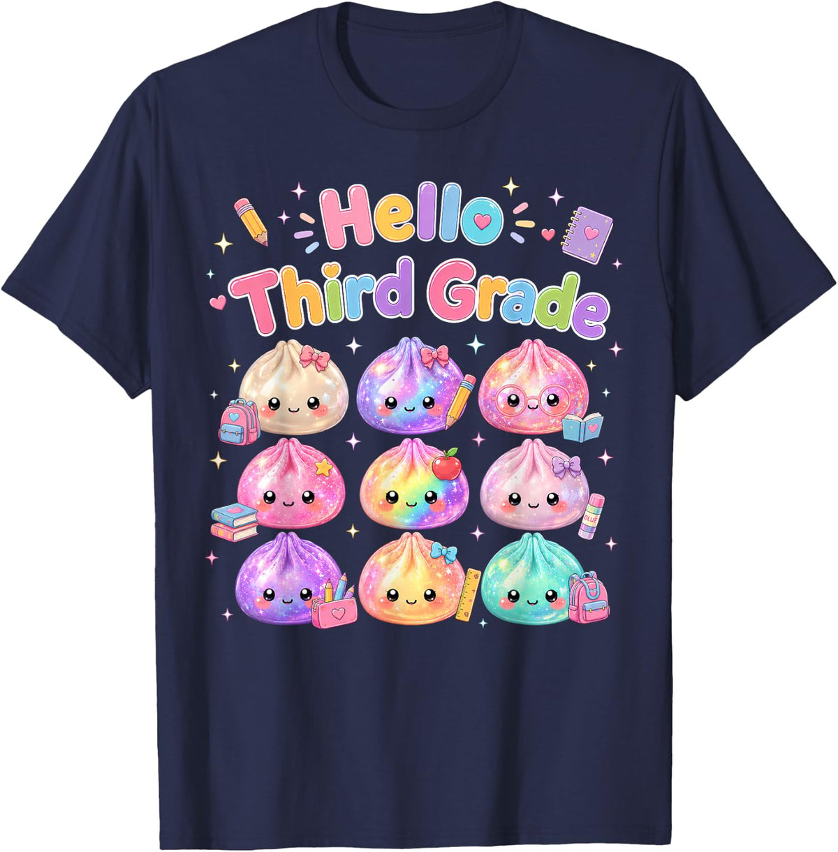 Hello Third Grade Teacher First Day of 3rd Grade Dumpling Tees T-Shirt - Navy Blue