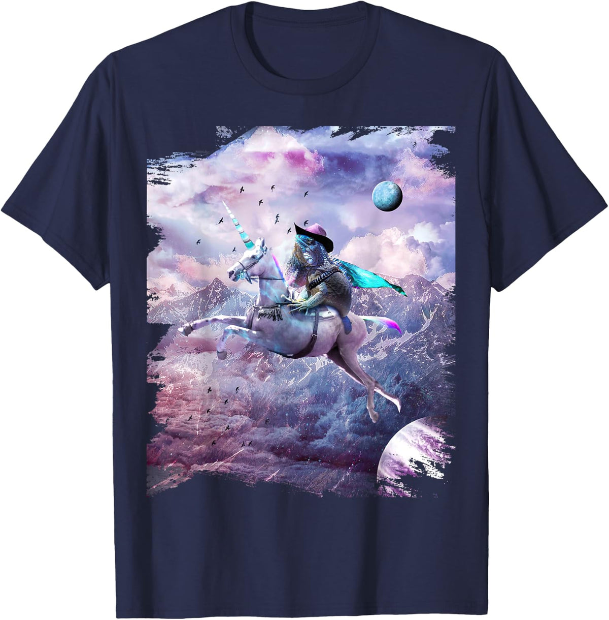 Epic Bearded Dragon Lizard Riding Unicorn T-Shirt - Navy Blue