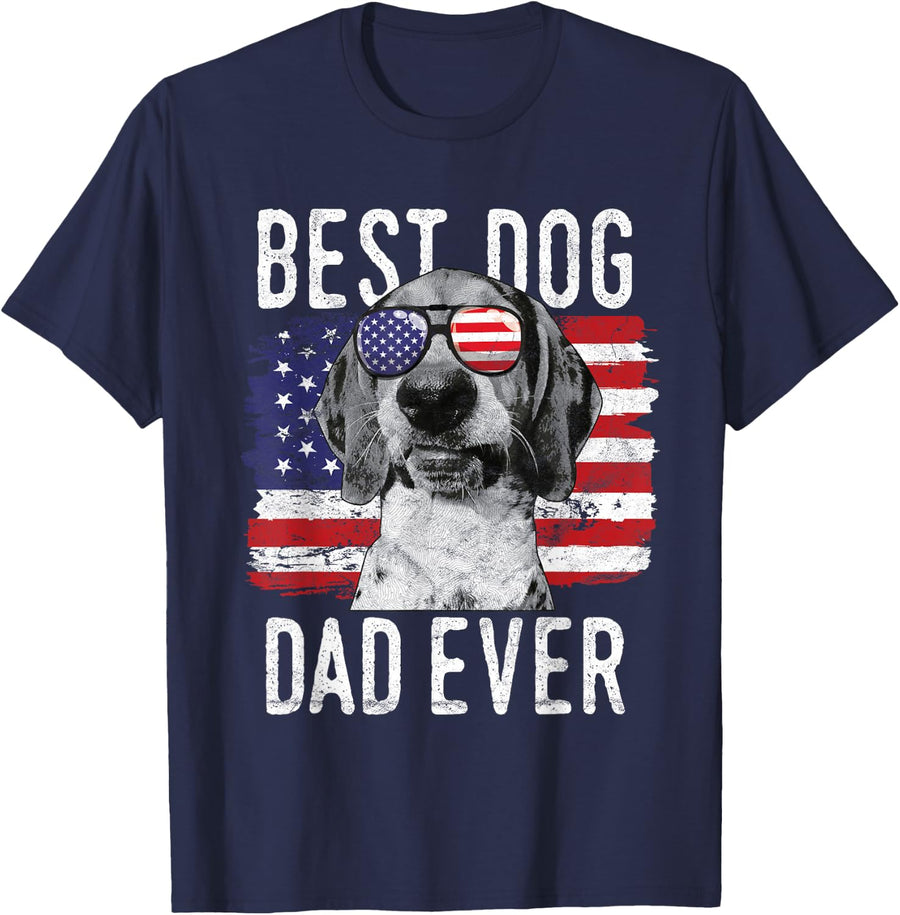 American Flag Best Dog Dad Ever Treeing Walker Coonhounds T-Shirt - Navy Blue