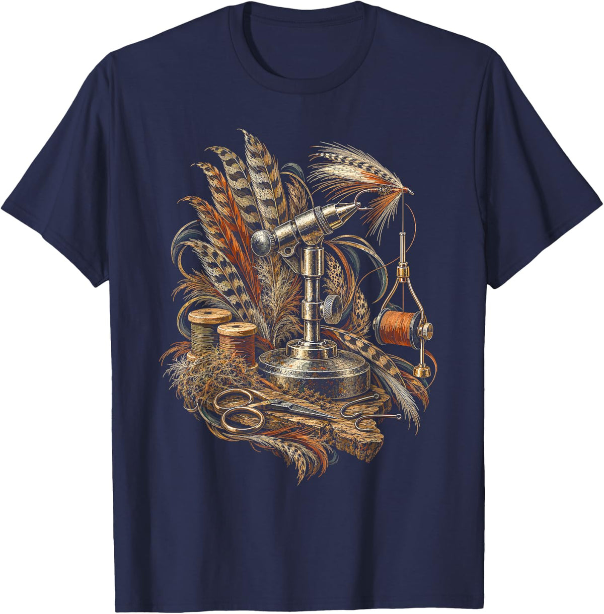Fly Tying Fly Fishing T-Shirt - Navy Blue