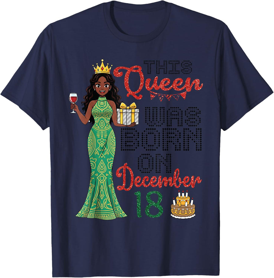 This Queen was Born On December 18 Happy Birthday to Me Girl T-Shirt - Navy Blue