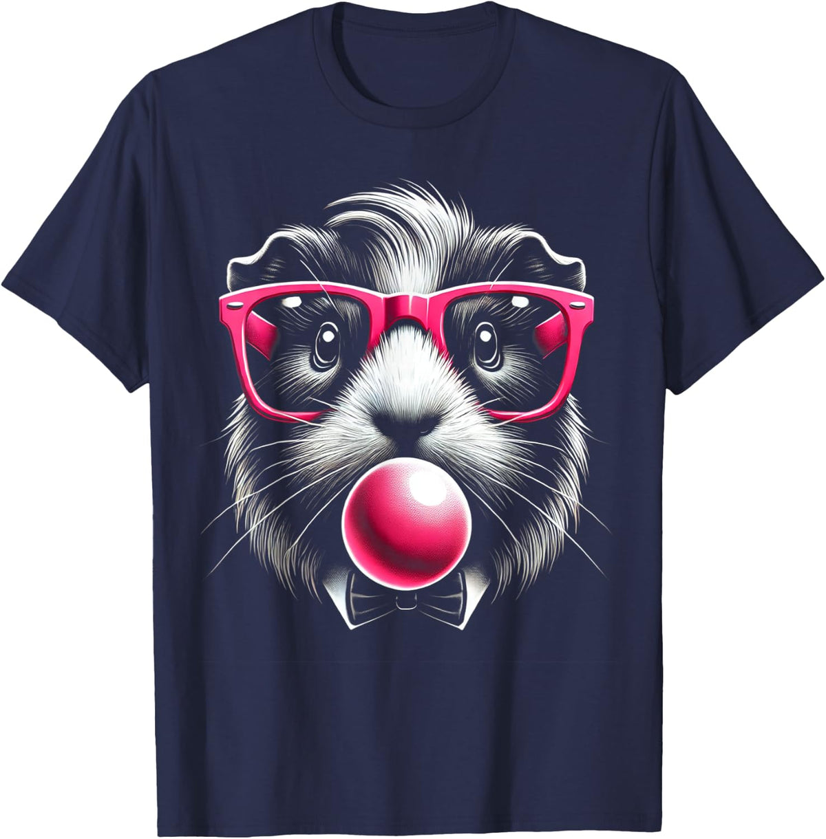 Quirky Guinea Pig Blowing Bubble Gum Cute Animal Lover Gifts T-Shirt - Navy Blue