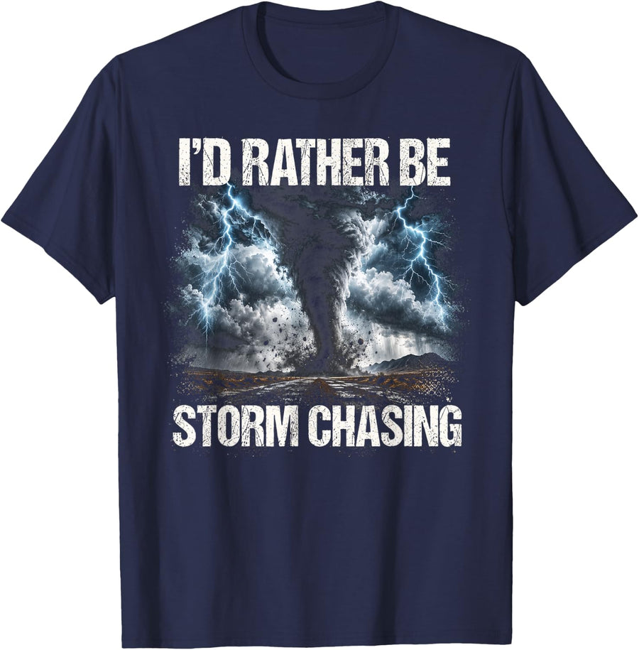 I'd Rather Be Storm Chasing Blue Lightning T-Shirt - Navy Blue