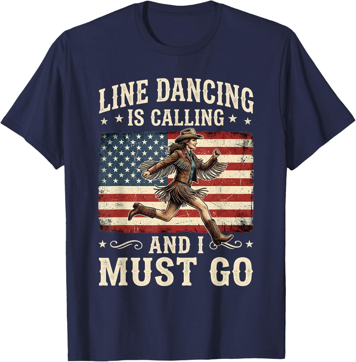 Line Dancer USA Flag Line Dance Line Dancing T-Shirt - Navy Blue