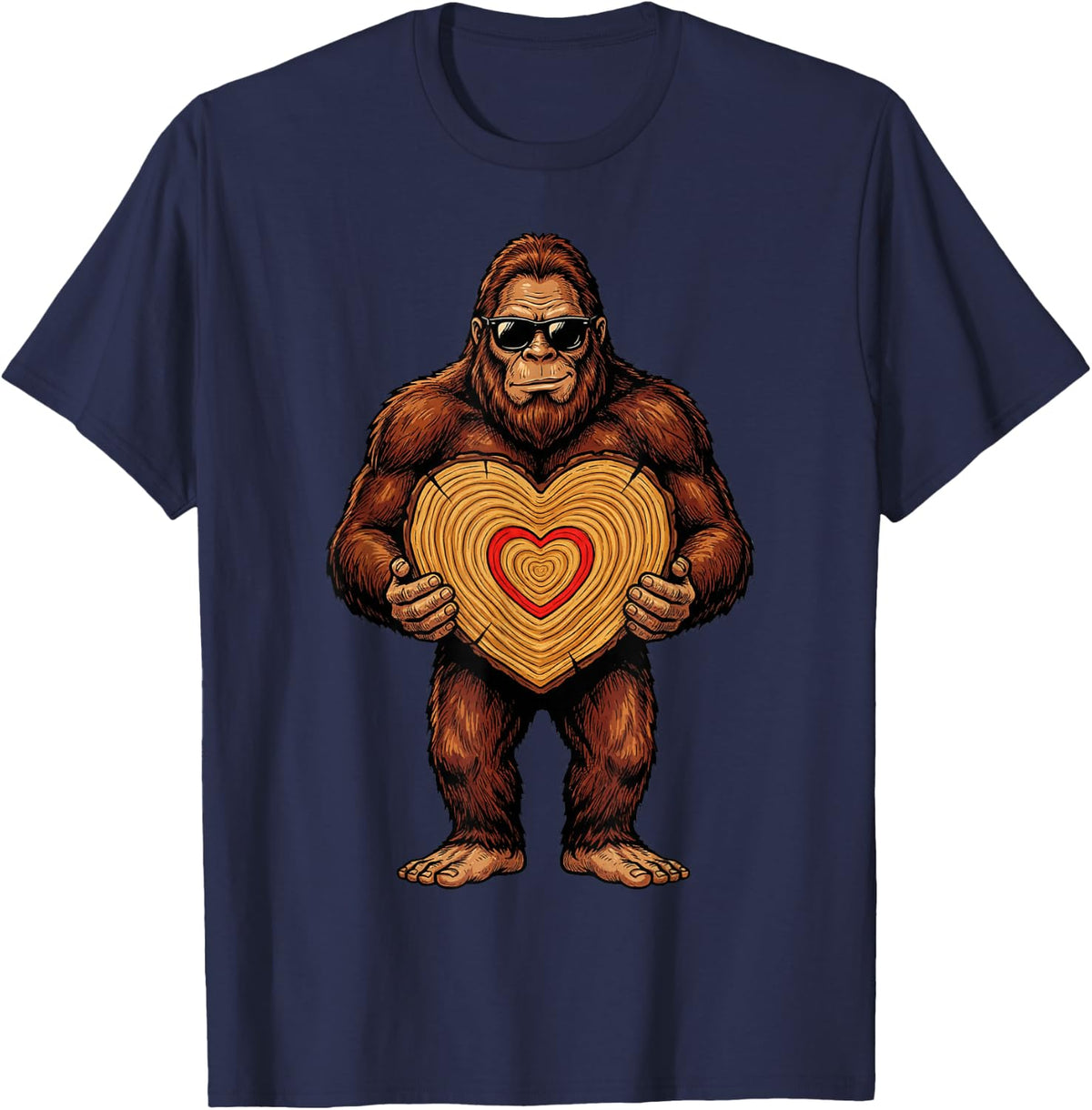 Funny Valentines Day Bigfoot Heart Sasquatch Men Boys T-Shirt - Navy Blue