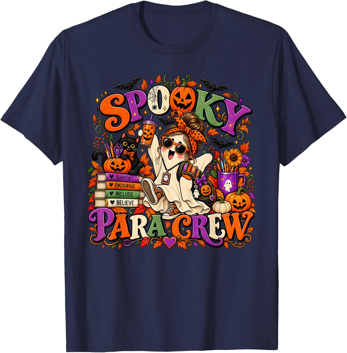 Spooky para Crew Paraprofessional Halloween Classroom Aides T-Shirt - Navy Blue