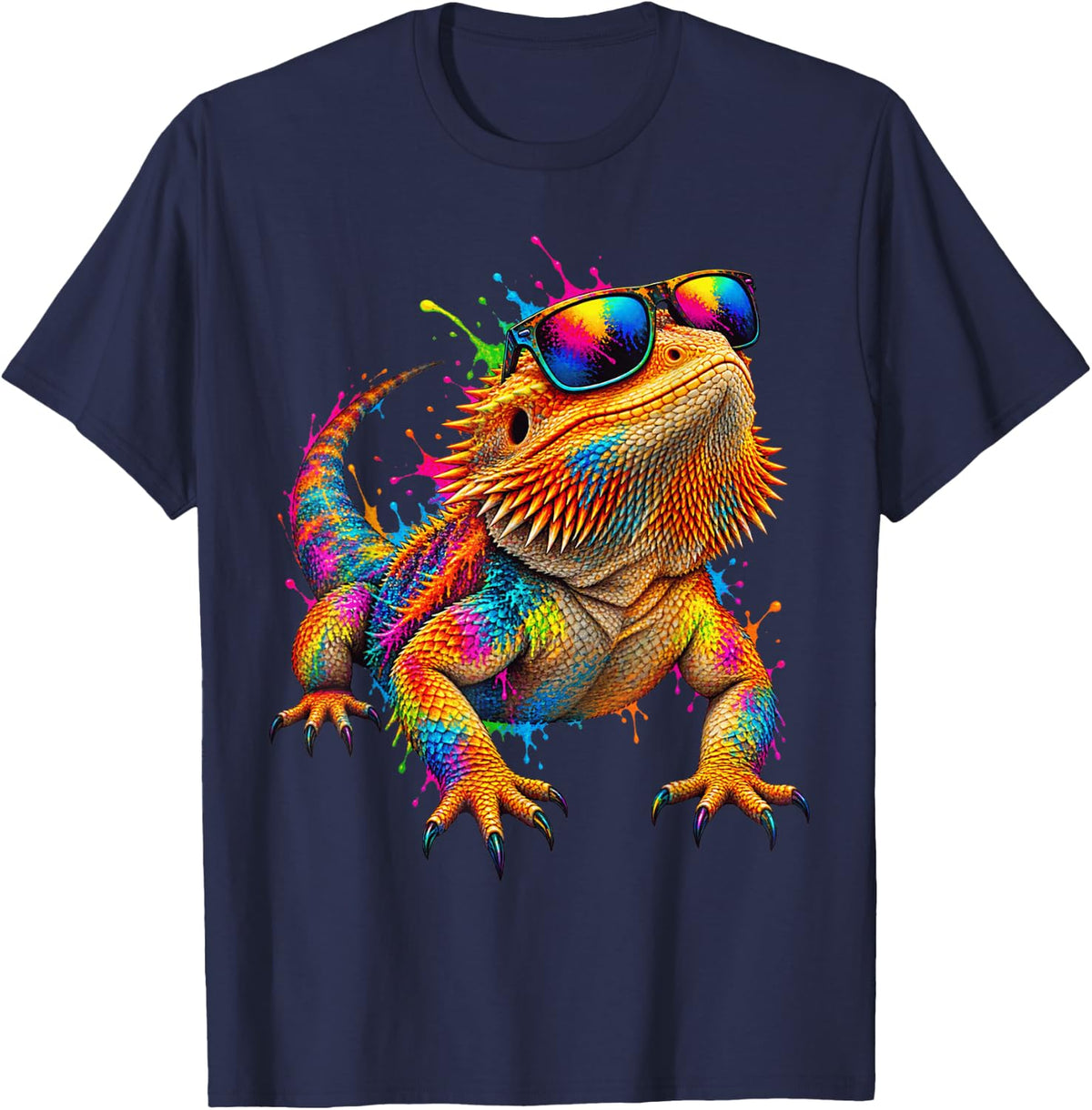 Colorful Bearded Dragon Sunglasses T-Shirt - Navy Blue