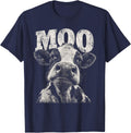 Humorous Cow Face Moo Text Graphic T-Shirt - Navy Blue