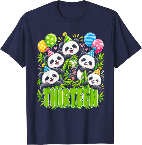 13 Year Old Boys Girls 13th Birthday Panda Animals Theme T-Shirt - Navy Blue