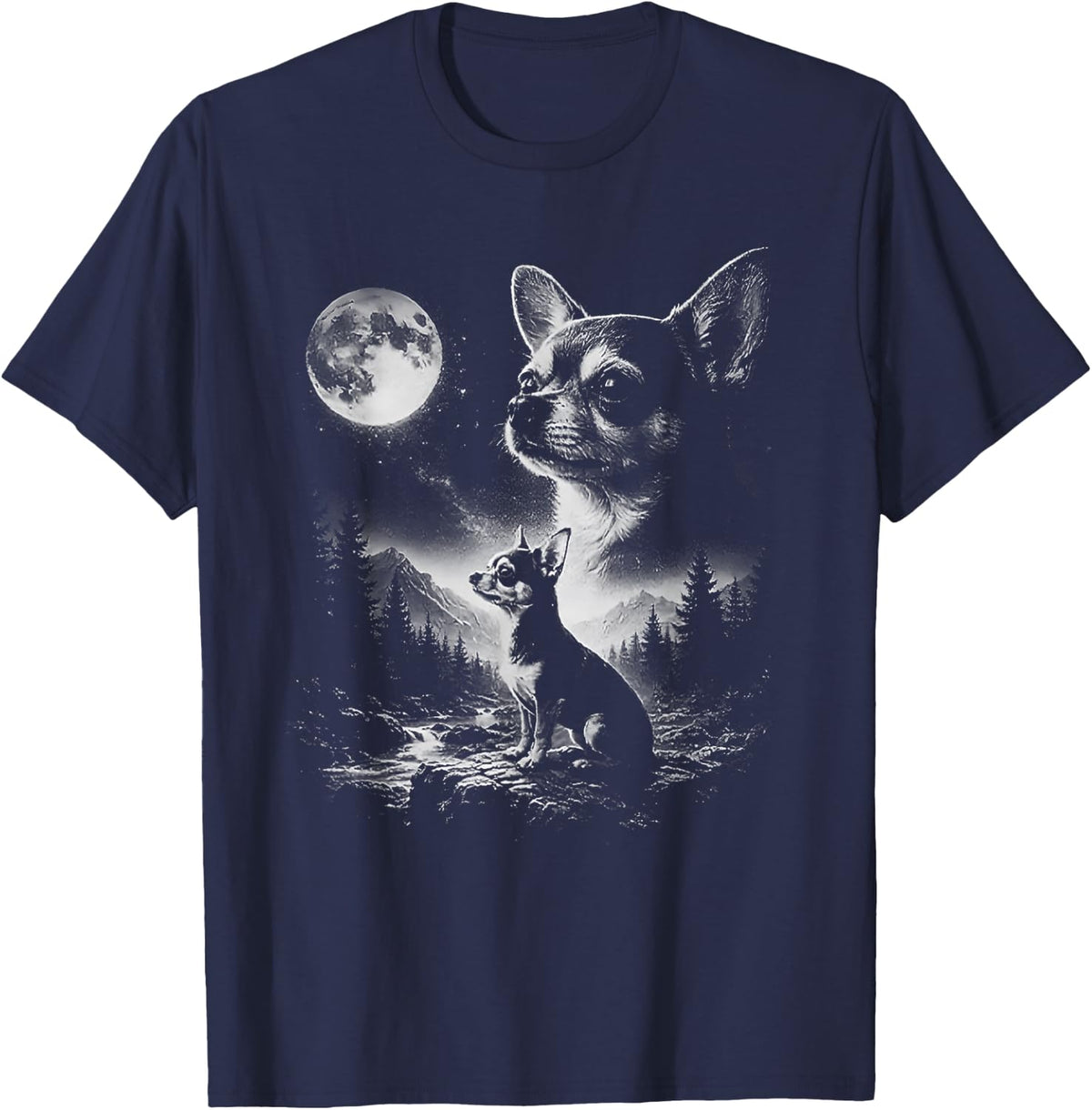 Chihuahua Howling at Moon T-Shirt - Navy Blue