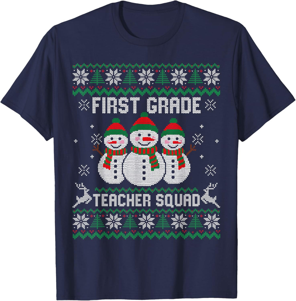 First Grade Teacher Squad Ugly Christmas 1st Grade Holiday T-Shirt - Navy Blue