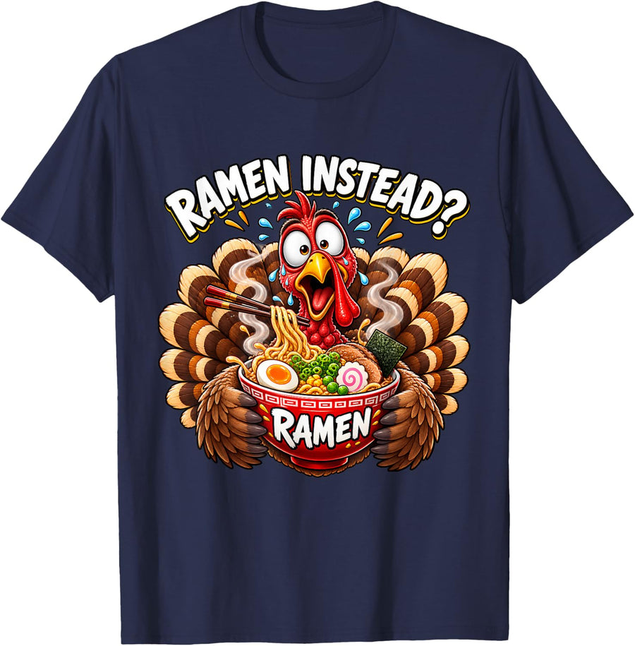 Thanksgiving Crew Turkey Ramen Instead Matching T-Shirt - Navy Blue