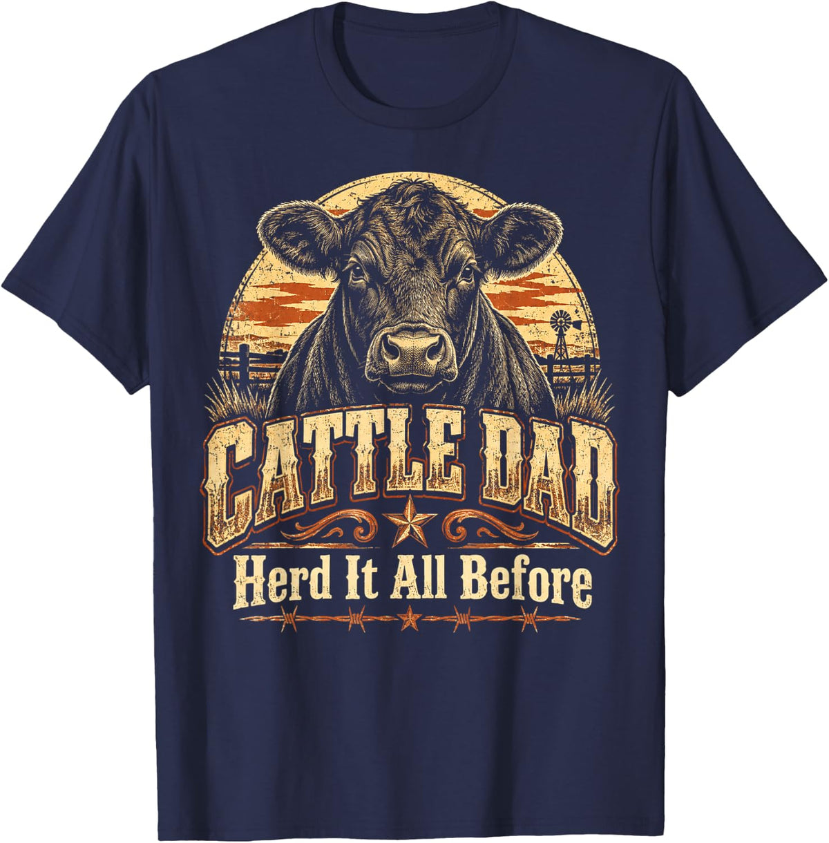 Cattle Dad Herd It All Before Cow Farm Rancher T-Shirt - Navy Blue