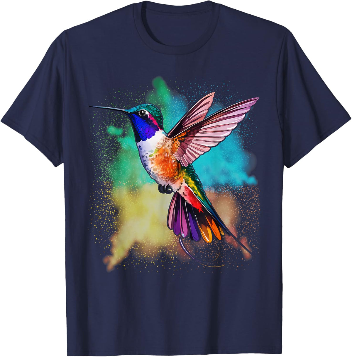 Colorful Rainbow Hummingbird Spring Garden Bird Summer T-Shirt - Navy Blue