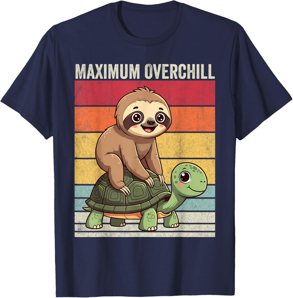 Sloth Turtle, Sloth Tortoise, Funny Sloth Riding a Turtle T-Shirt - Navy Blue