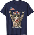America Patriotic Cat Happy 4th of July Men Women Kids T-Shirt - Navy Blue