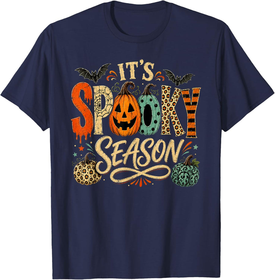 It's Spooky Season Halloween Haunted Celebration T-Shirt - Navy Blue