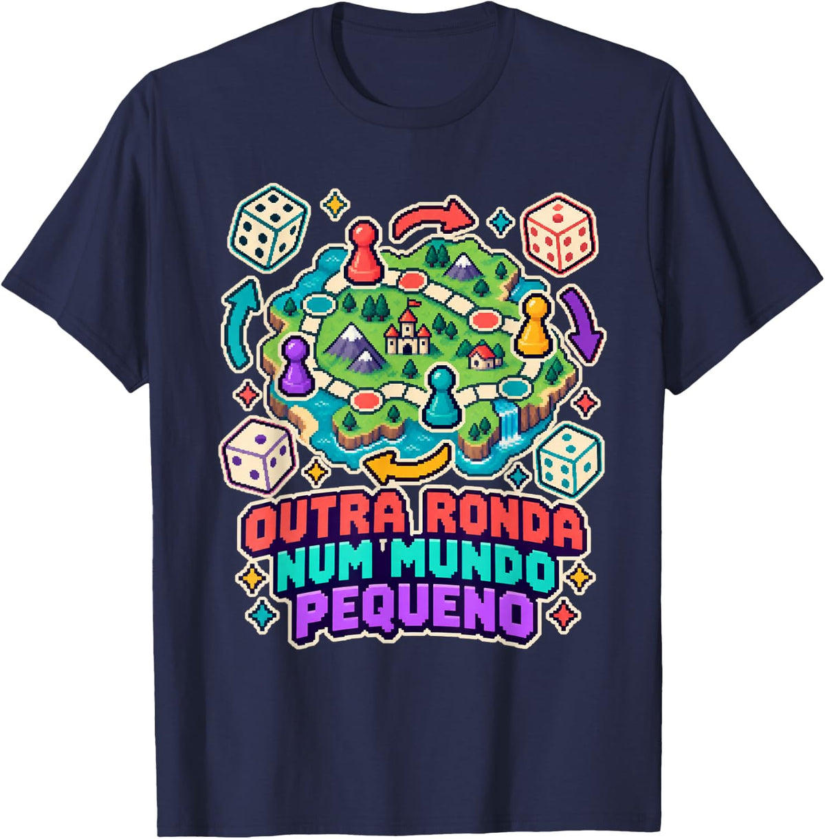 Portuguese Saying Pixel Board Game Island T-Shirt - Navy Blue