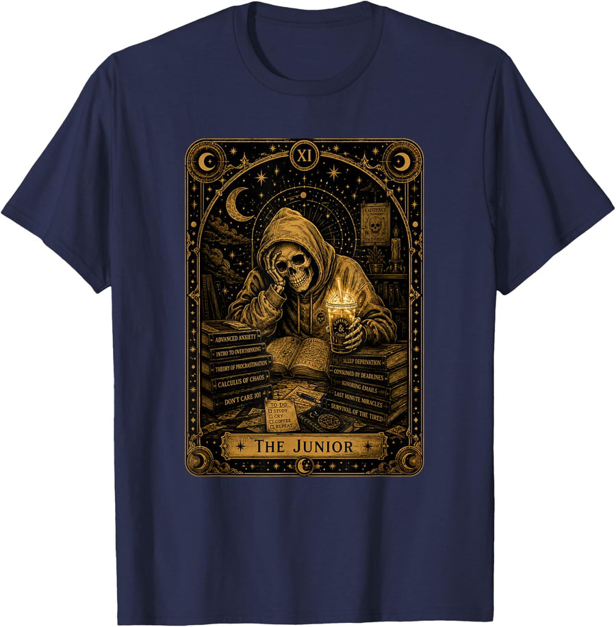 The Junior Funny Tarot Card Skeleton School 11th Grade T-Shirt - Navy Blue