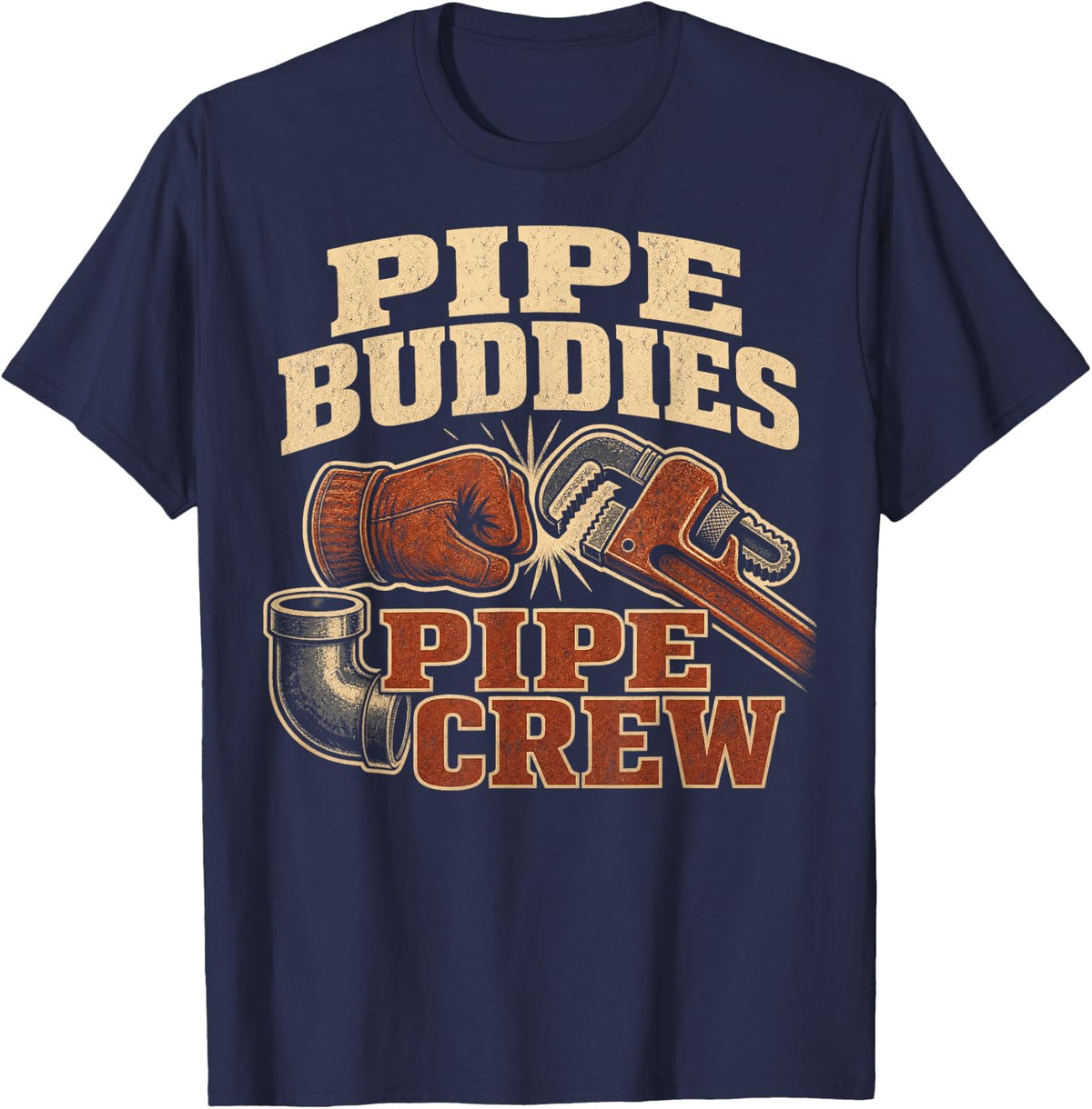 Pipe Buddies Pipe Crew Plumber Pipefitter T-Shirt - Navy Blue