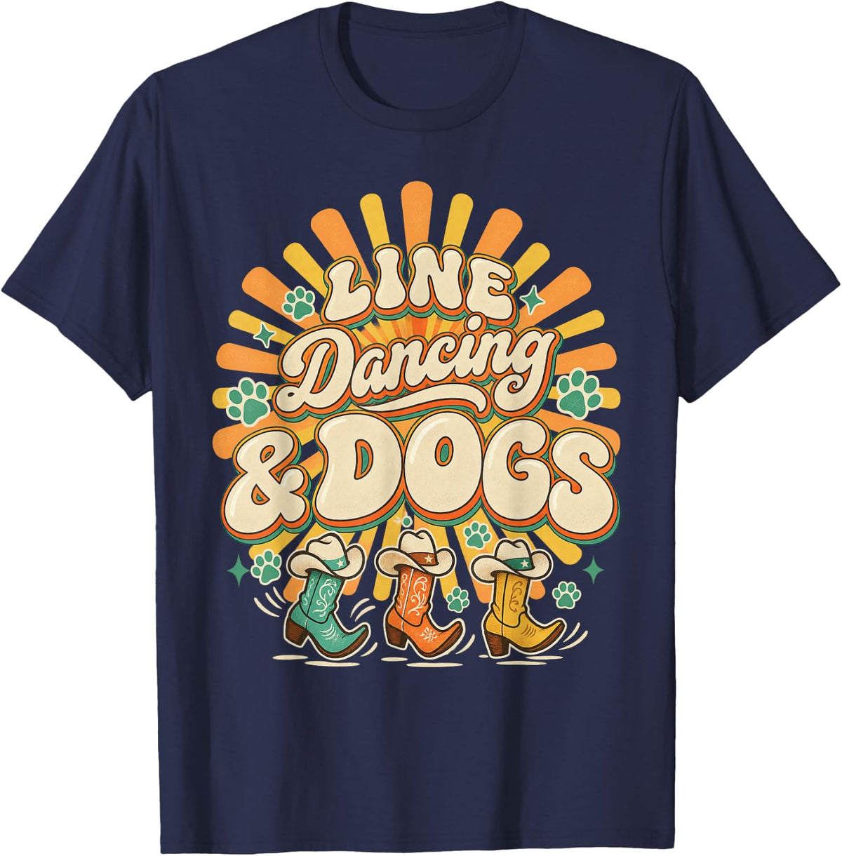 Funny Line Dancing and Dogs Country Dance Lover T-Shirt - Navy Blue