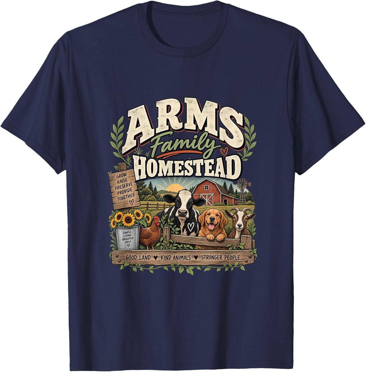 Arms Family Homestead Farm Life Family T-Shirt - Navy Blue