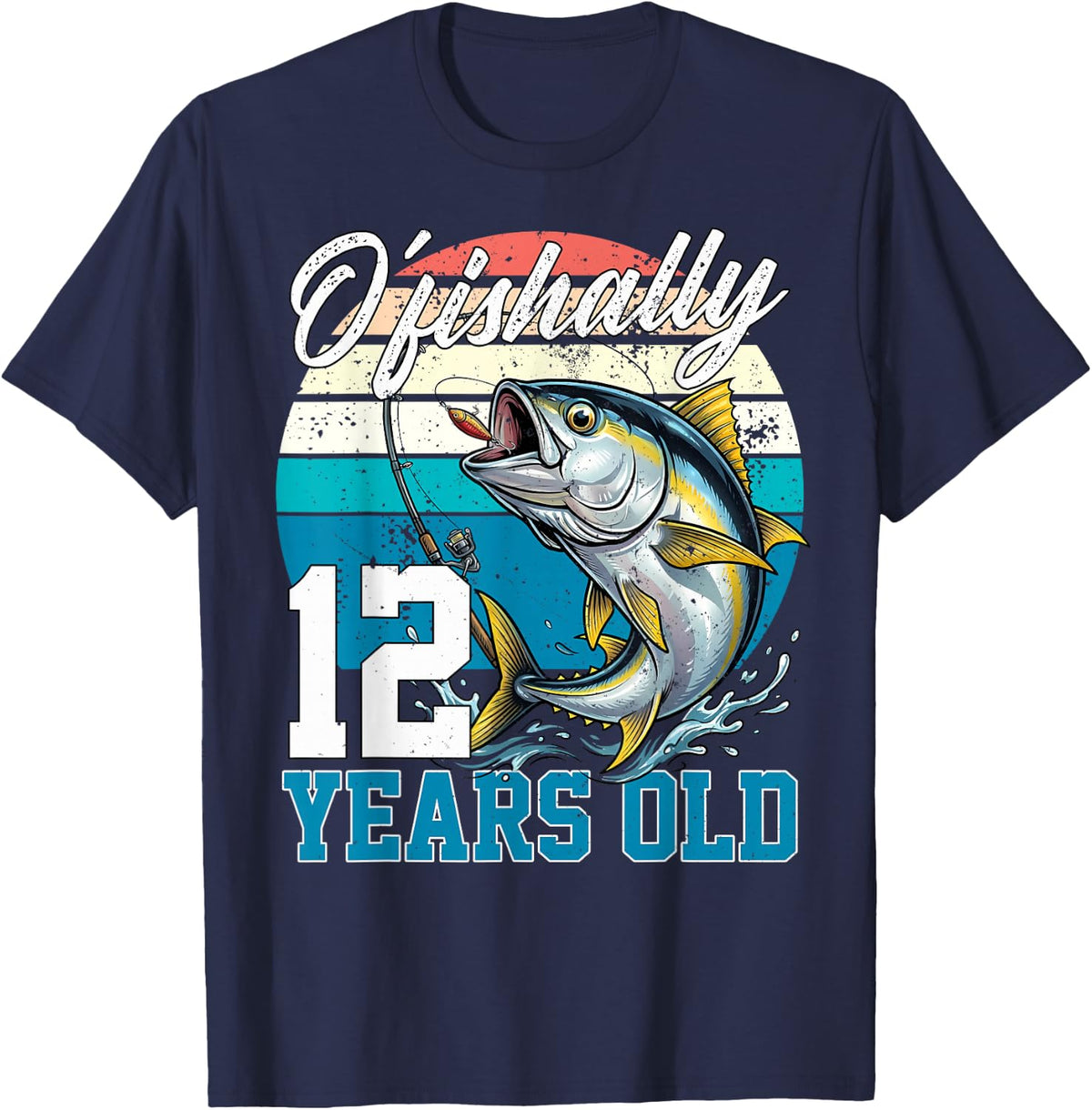 Ofishally 12 Years Old Fisherman 12th Birthday Tuna Fishing T-Shirt Tee - Navy Blue