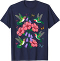 Hummingbird and Flowers T-Shirt - Navy Blue