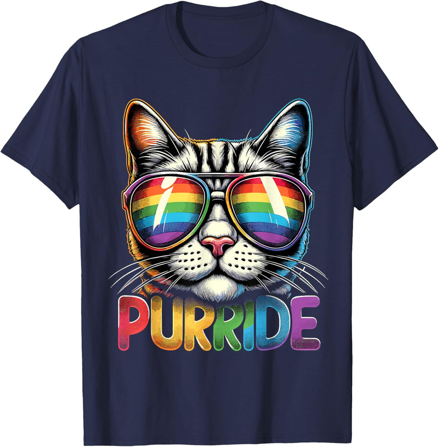 Funny Cat Gay Pride Rainbow LGBTQ T-Shirt - Navy Blue
