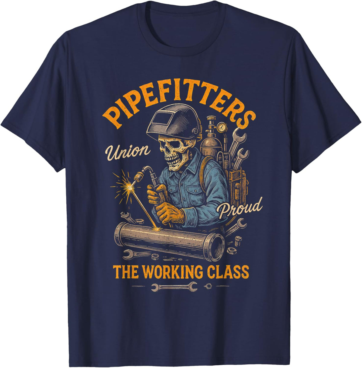 Pipefitters Working Class Plumber Pipefitter Union Worker Tees T-Shirts - Navy Blue