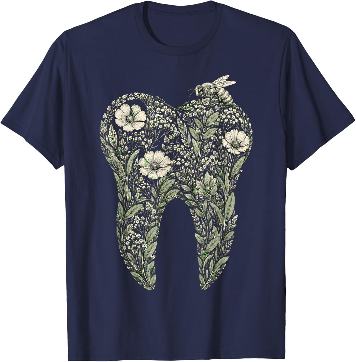 Wildflower Tooth Silhouette Graphic T-Shirt - Navy Blue